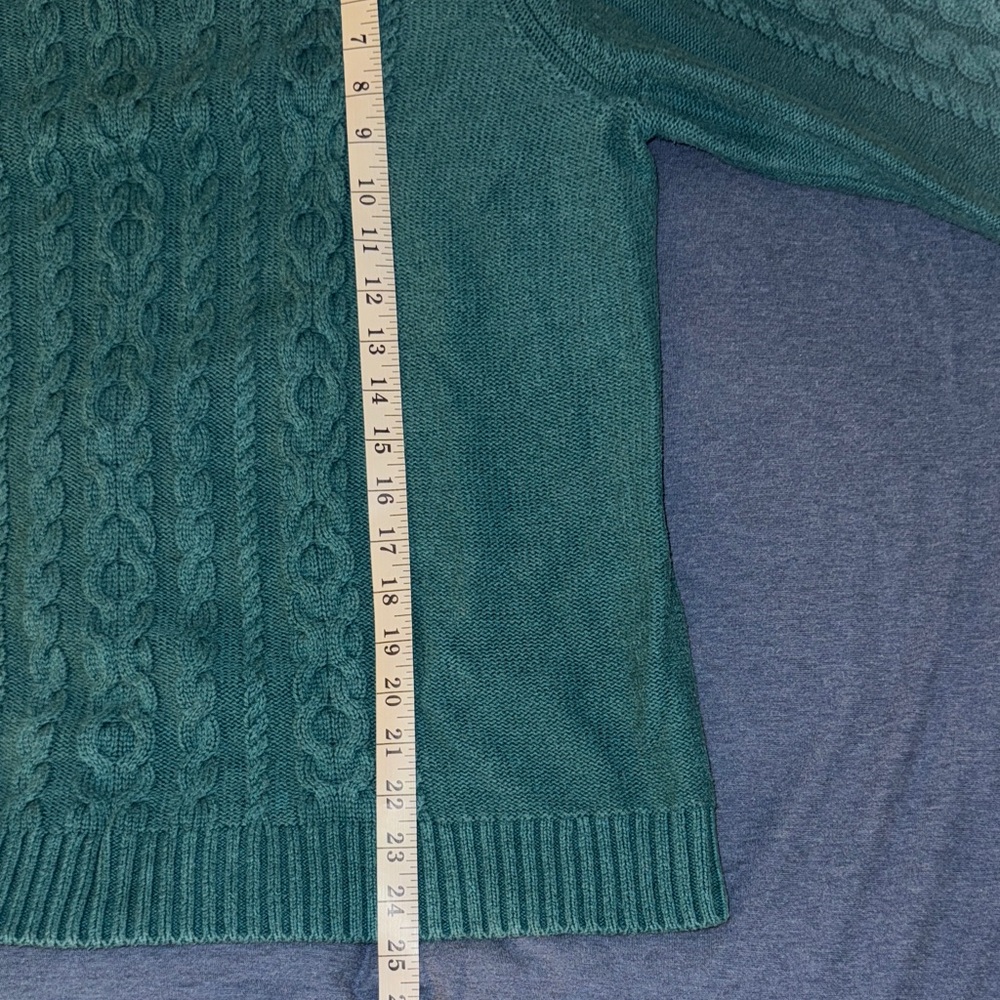 LL Bean Vintage Cable Knit Sweater Teal Cotton XL Fisherman Crewneck 90s - Picture 9 of 10